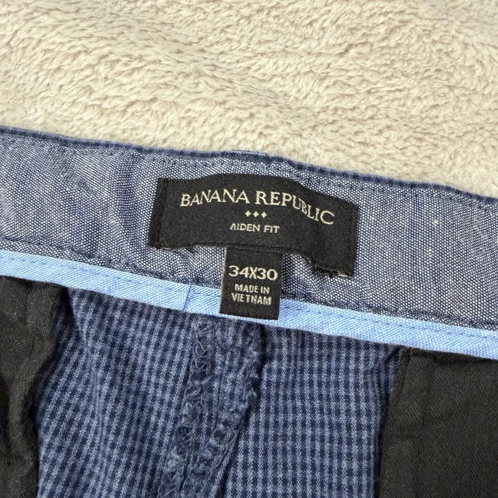 Banana Republic Aiden Fit Pants Mens 34x30 Blue Houndstooth Cotton Chinos Slacks